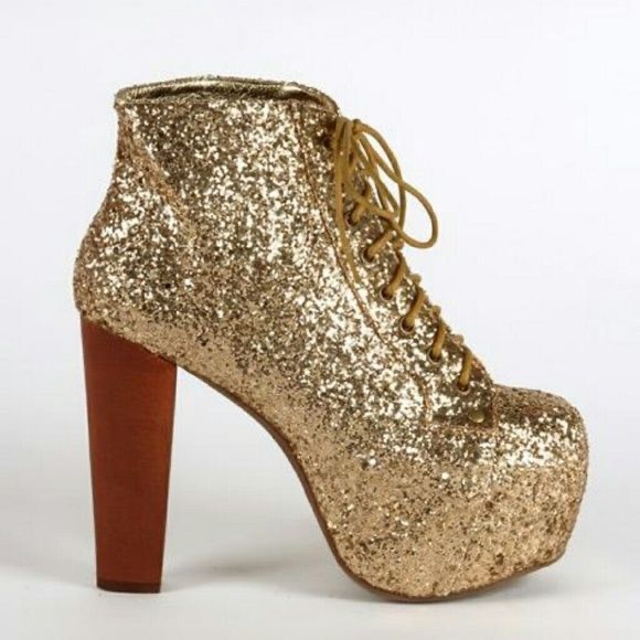 Jeffrey Campbell Lita in Gold Glitter Sz 6 - Picture 2 of 7
